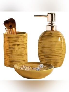 Bathroom Accessories Set, 3 Pcs Marble Look Bath Set Soap Dispenser & Toothbrush
